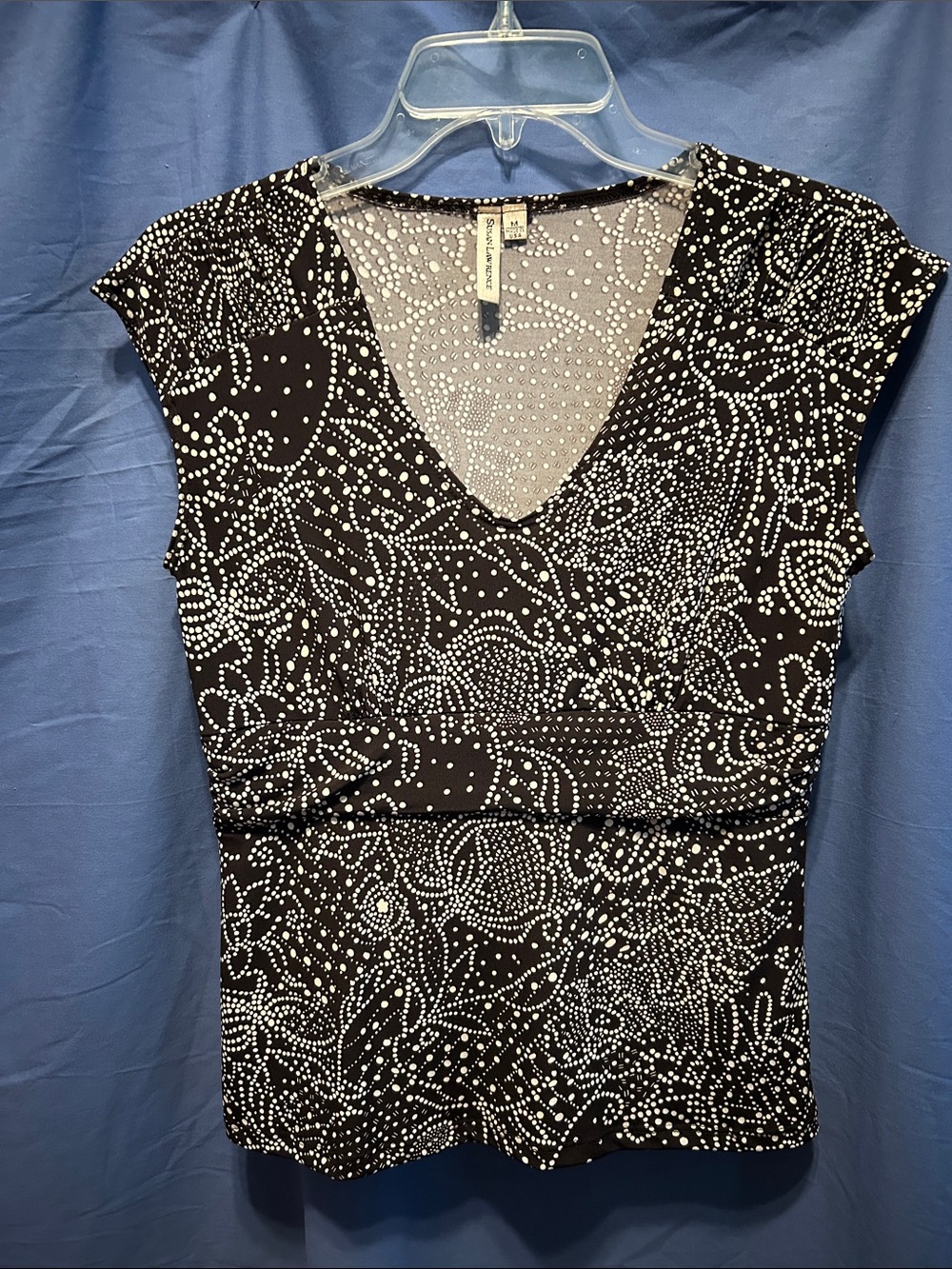Susan Lawrence Black Top with White Dot Pattern